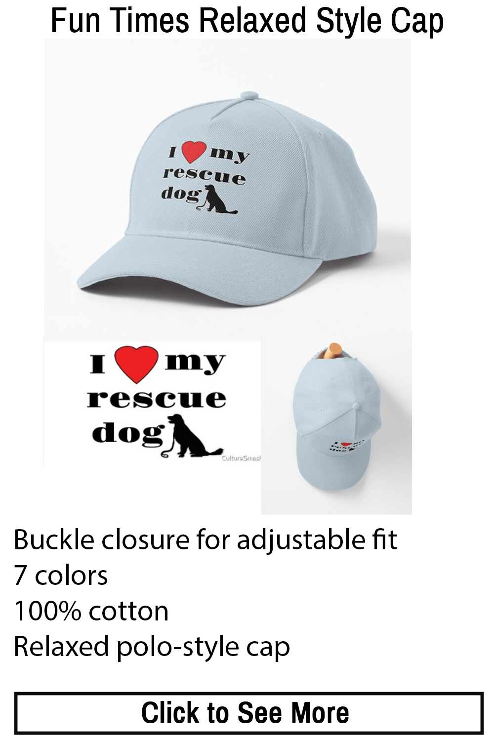 I Love My Rescue Dog Light Blue Cap